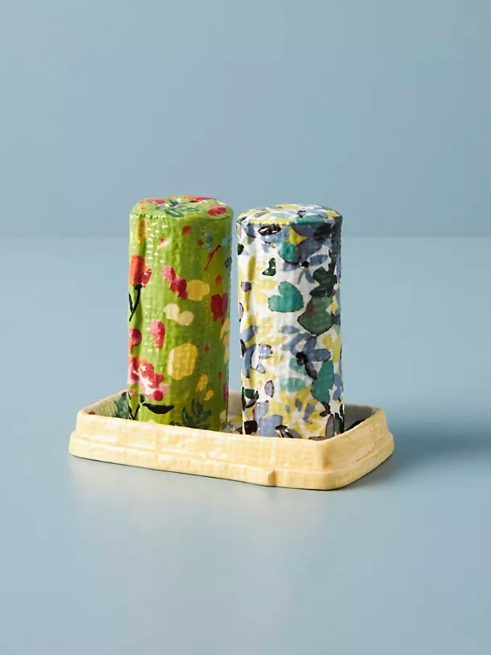 Anthropologie, Hand-Painted Floral Ceramic Salt and Pepper Shaker Set - Multi